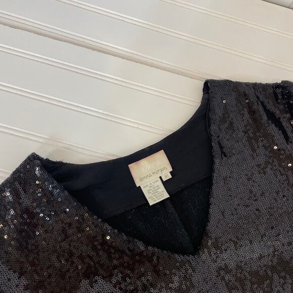 Donna Morgan Black Sequins V-Neck Long Sleeve Mini Sheath Dress Size 10 - Picture 3 of 6